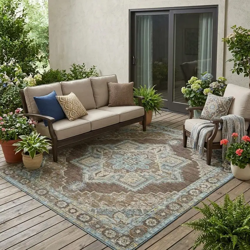 Chocolate And Coffee Oriental Washable Indoor Outdoor Area Rug Photo 1