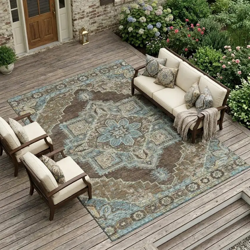 Chocolate And Coffee Oriental Washable Indoor Outdoor Area Rug Photo 1