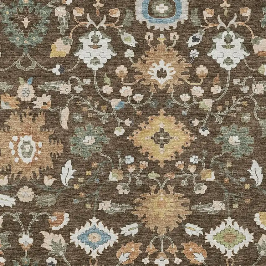 Chocolate And Copper Floral Medallion Washable Indoor Outdoor Area Rug Photo 2