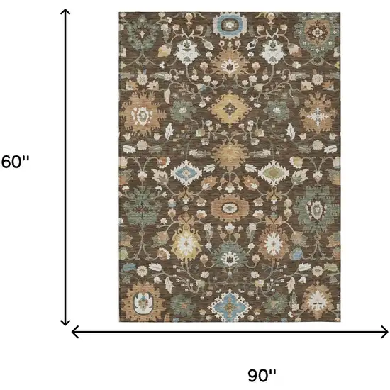Chocolate And Copper Floral Medallion Washable Indoor Outdoor Area Rug Photo 6