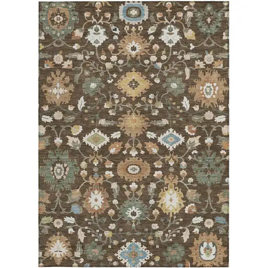 Chocolate And Copper Floral Medallion Washable Indoor Outdoor Area Rug Photo 3
