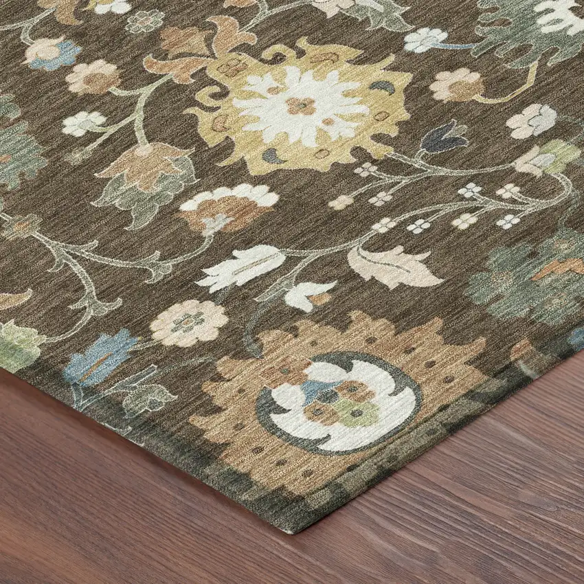 Chocolate And Copper Floral Medallion Washable Indoor Outdoor Area Rug Photo 8