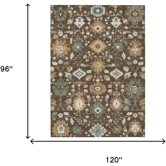Chocolate And Copper Floral Medallion Washable Indoor Outdoor Area Rug Photo 6