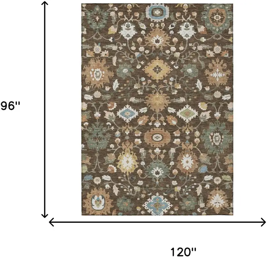 Chocolate And Copper Floral Medallion Washable Indoor Outdoor Area Rug Photo 6
