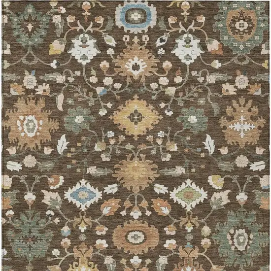 Chocolate And Copper Floral Medallion Washable Indoor Outdoor Area Rug Photo 3
