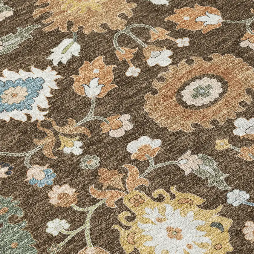 Chocolate And Copper Floral Medallion Washable Indoor Outdoor Area Rug Photo 9