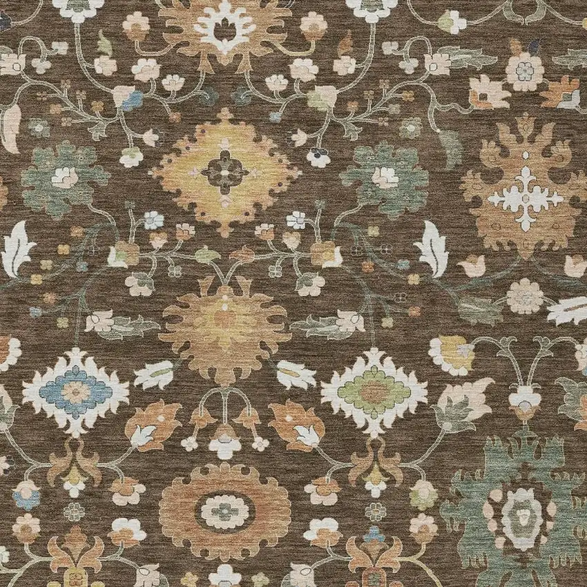 Chocolate And Copper Floral Medallion Washable Indoor Outdoor Area Rug Photo 2