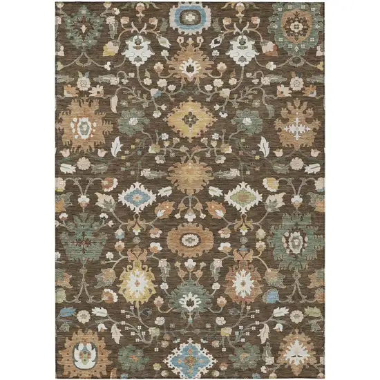 Chocolate And Copper Floral Medallion Washable Indoor Outdoor Area Rug Photo 1