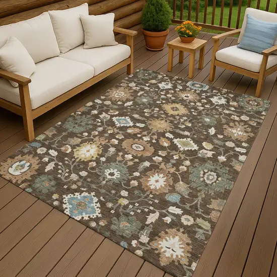 Chocolate And Copper Floral Medallion Washable Indoor Outdoor Area Rug Photo 4