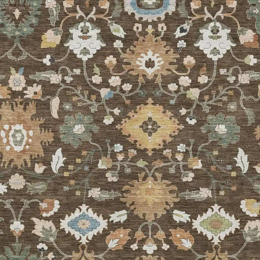 Chocolate And Copper Floral Medallion Washable Indoor Outdoor Area Rug Photo 2