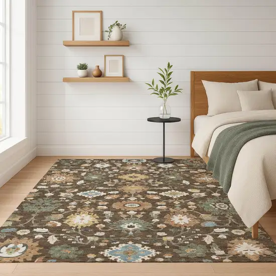 Chocolate And Copper Floral Medallion Washable Indoor Outdoor Area Rug Photo 6