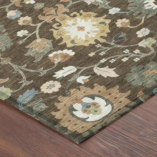 Chocolate And Copper Floral Medallion Washable Indoor Outdoor Area Rug Photo 8