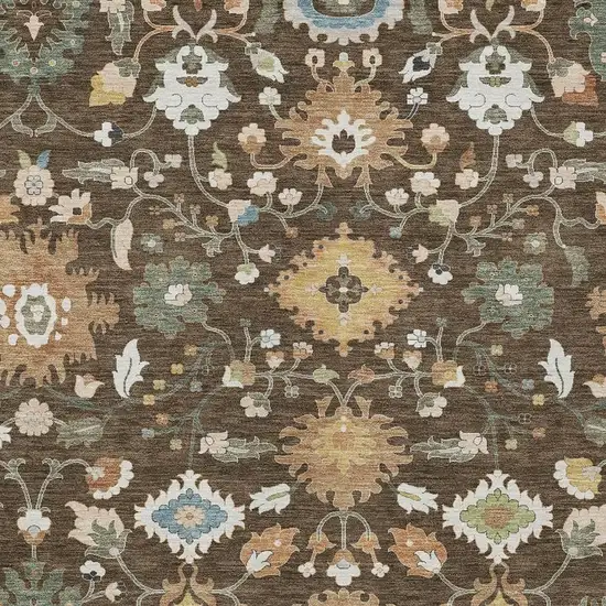 Chocolate And Copper Floral Medallion Washable Indoor Outdoor Area Rug Photo 2