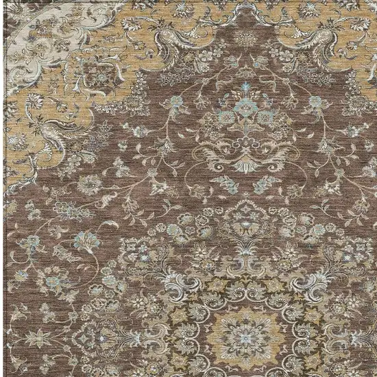 Chocolate And Copper Floral Medallion Washable Indoor Outdoor Area Rug Photo 3
