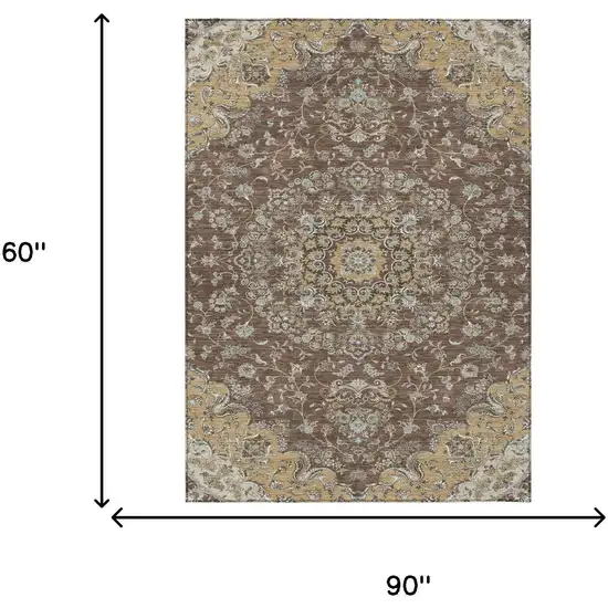 Chocolate And Copper Floral Medallion Washable Indoor Outdoor Area Rug Photo 7