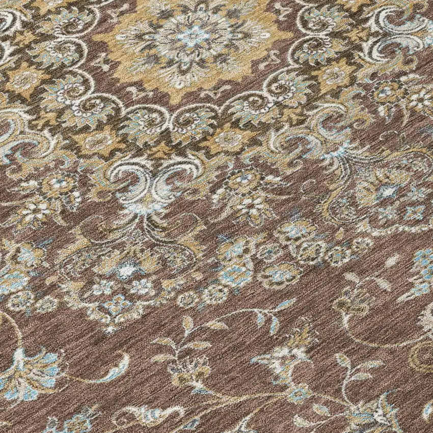 Chocolate And Copper Floral Medallion Washable Indoor Outdoor Area Rug Photo 6