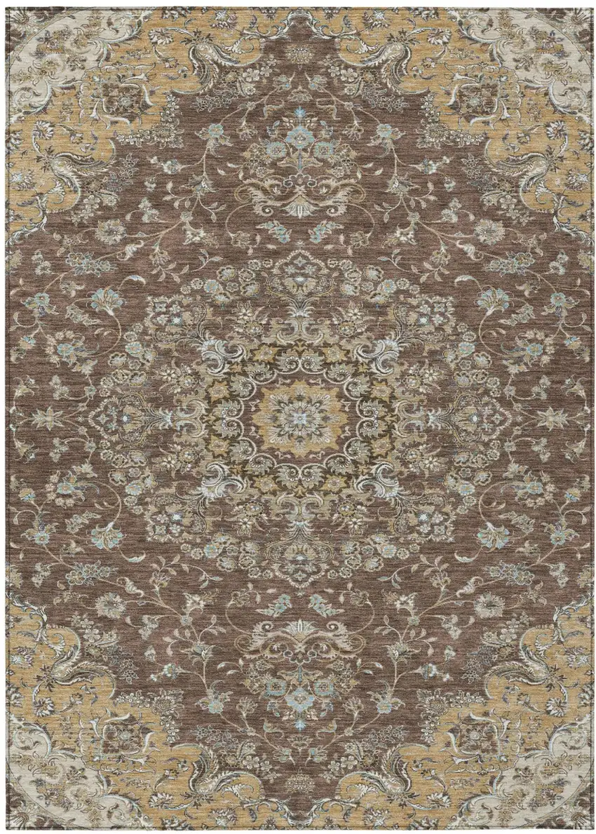 Chocolate And Copper Floral Medallion Washable Indoor Outdoor Area Rug Photo 2