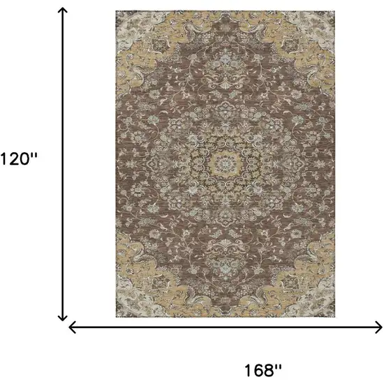 Chocolate And Copper Floral Medallion Washable Indoor Outdoor Area Rug Photo 7
