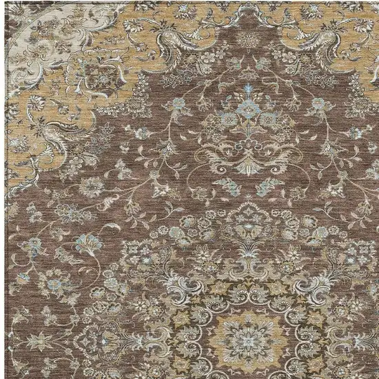 Chocolate And Copper Floral Medallion Washable Indoor Outdoor Area Rug Photo 3
