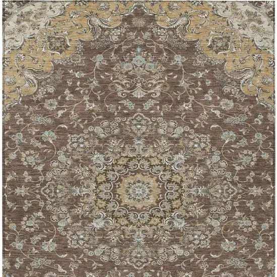 Chocolate And Copper Floral Medallion Washable Indoor Outdoor Area Rug Photo 4