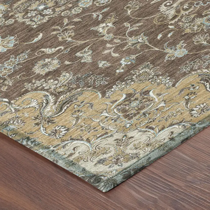 Chocolate And Copper Floral Medallion Washable Indoor Outdoor Area Rug Photo 5