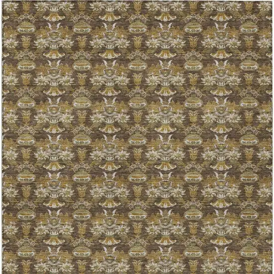 Chocolate And Copper Floral Washable Indoor Outdoor Area Rug Photo 4
