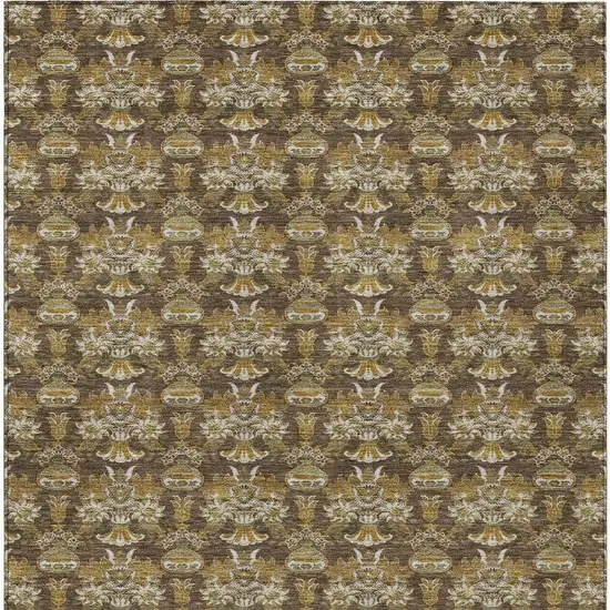 Chocolate And Copper Floral Washable Indoor Outdoor Area Rug Photo 6