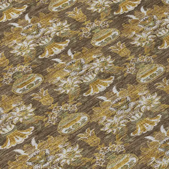 Chocolate And Copper Floral Washable Indoor Outdoor Area Rug Photo 8