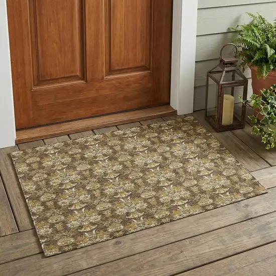 Chocolate And Copper Floral Washable Indoor Outdoor Area Rug Photo 1