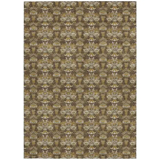 Chocolate And Copper Floral Washable Indoor Outdoor Area Rug Photo 4