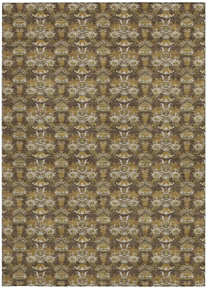 Chocolate And Copper Floral Washable Indoor Outdoor Area Rug Photo 4