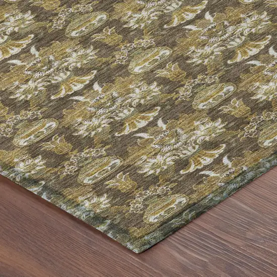 Chocolate And Copper Floral Washable Indoor Outdoor Area Rug Photo 7
