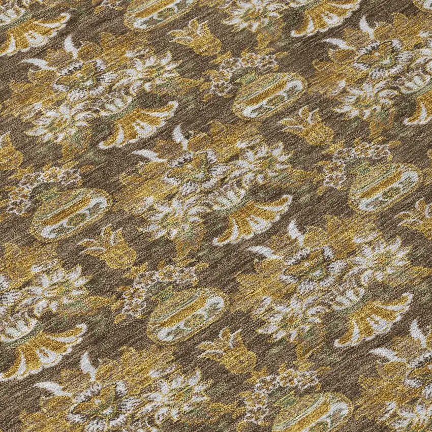Chocolate And Copper Floral Washable Indoor Outdoor Area Rug Photo 8