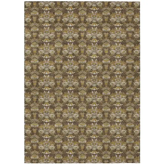 Chocolate And Copper Floral Washable Indoor Outdoor Area Rug Photo 2