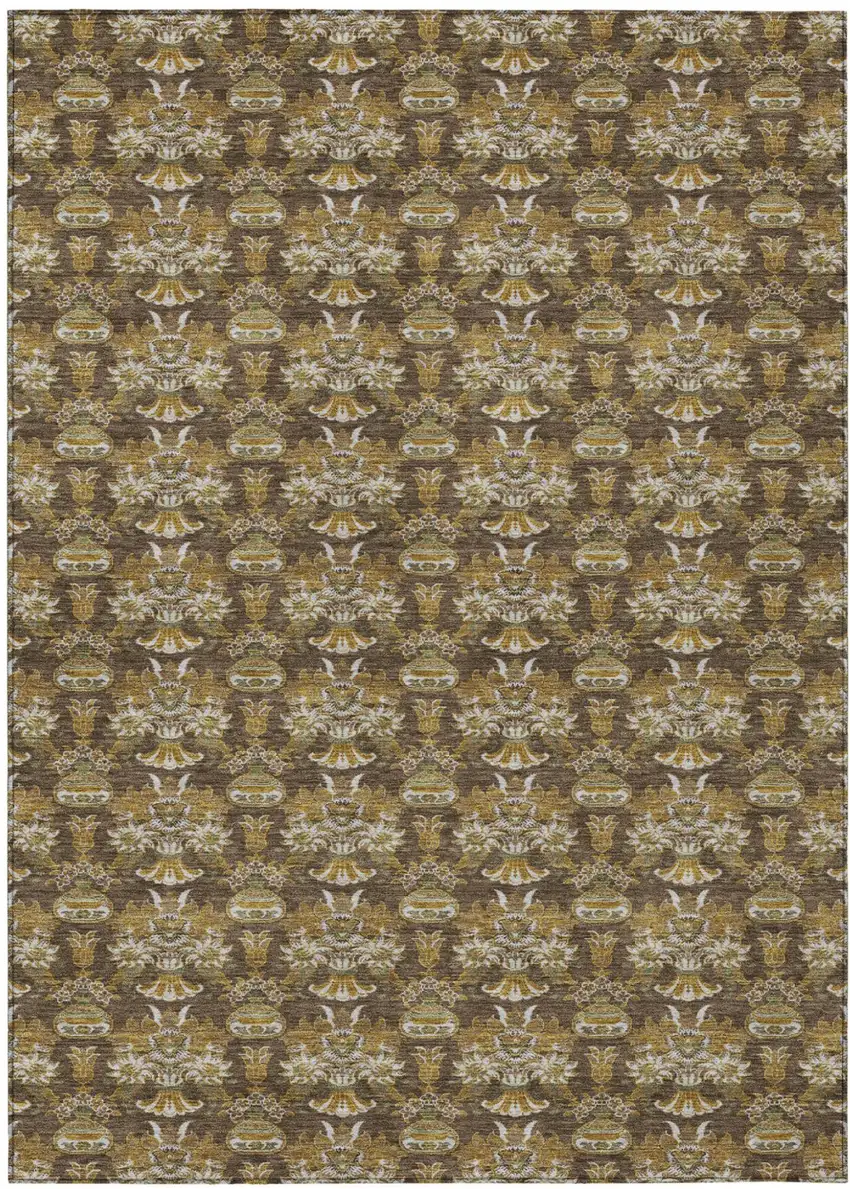 Chocolate And Copper Floral Washable Indoor Outdoor Area Rug Photo 2