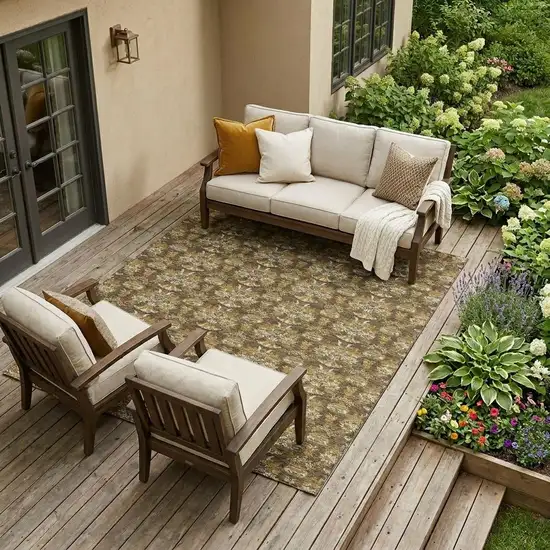 Chocolate And Copper Floral Washable Indoor Outdoor Area Rug Photo 1
