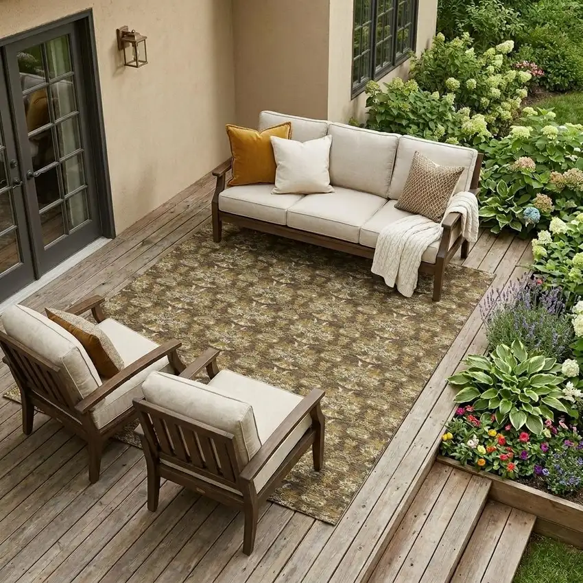 Chocolate And Copper Floral Washable Indoor Outdoor Area Rug Photo 1