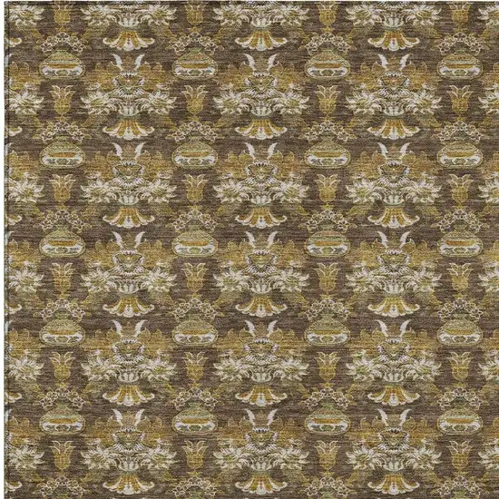 Chocolate And Copper Floral Washable Indoor Outdoor Area Rug Photo 5