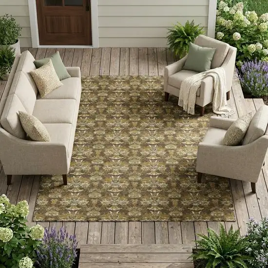 Chocolate And Copper Floral Washable Indoor Outdoor Area Rug Photo 1