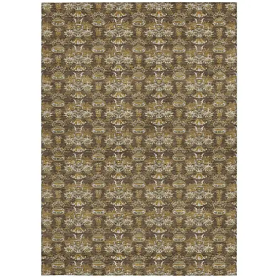 Chocolate And Copper Floral Washable Indoor Outdoor Area Rug Photo 4