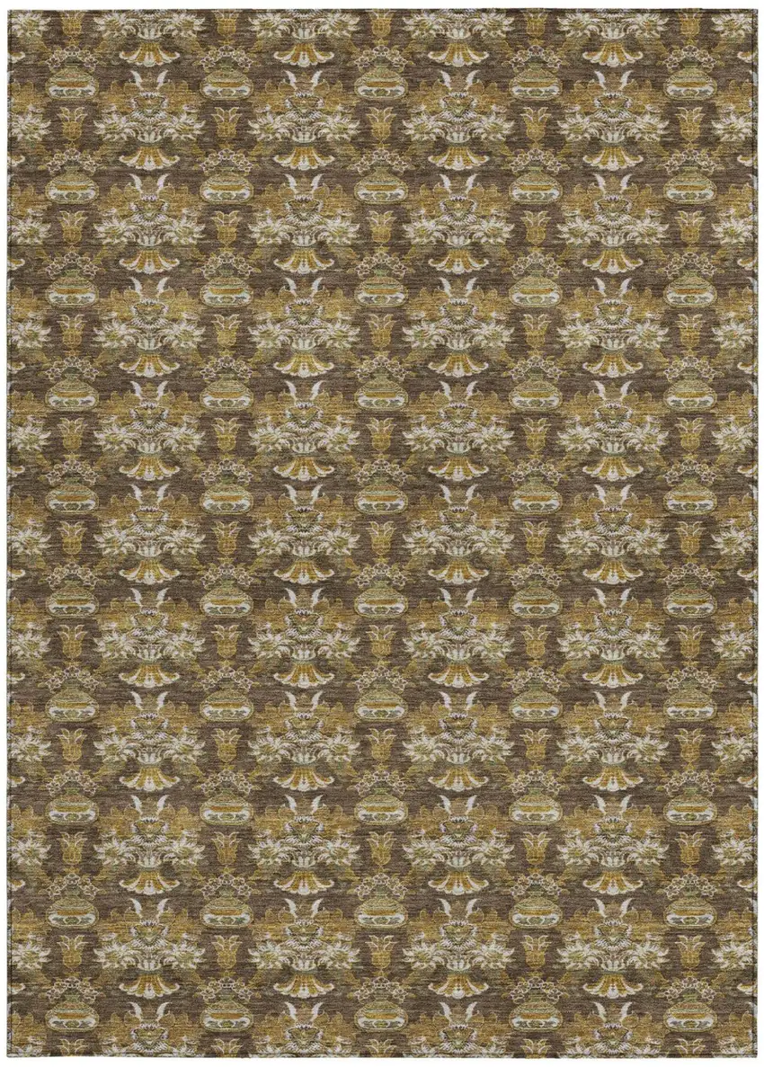 Chocolate And Copper Floral Washable Indoor Outdoor Area Rug Photo 4
