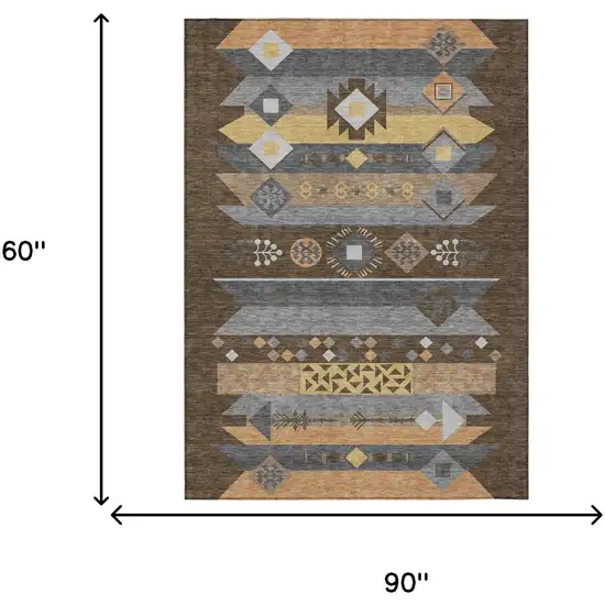Chocolate And Copper Geometric Washable Indoor Outdoor Area Rug Photo 7