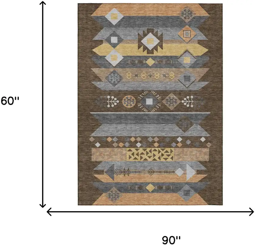 Chocolate And Copper Geometric Washable Indoor Outdoor Area Rug Photo 7