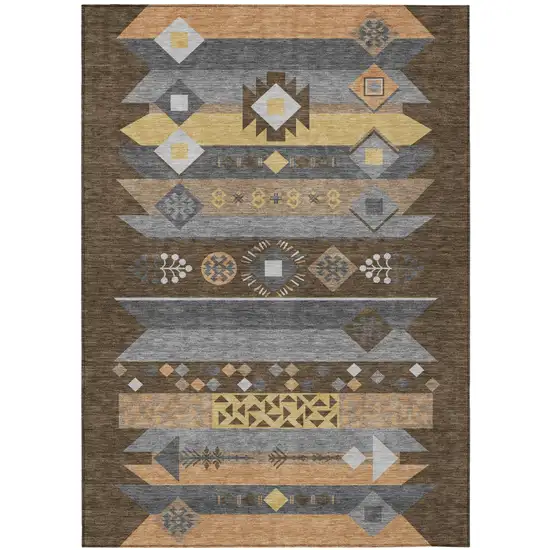 Chocolate And Copper Geometric Washable Indoor Outdoor Area Rug Photo 2