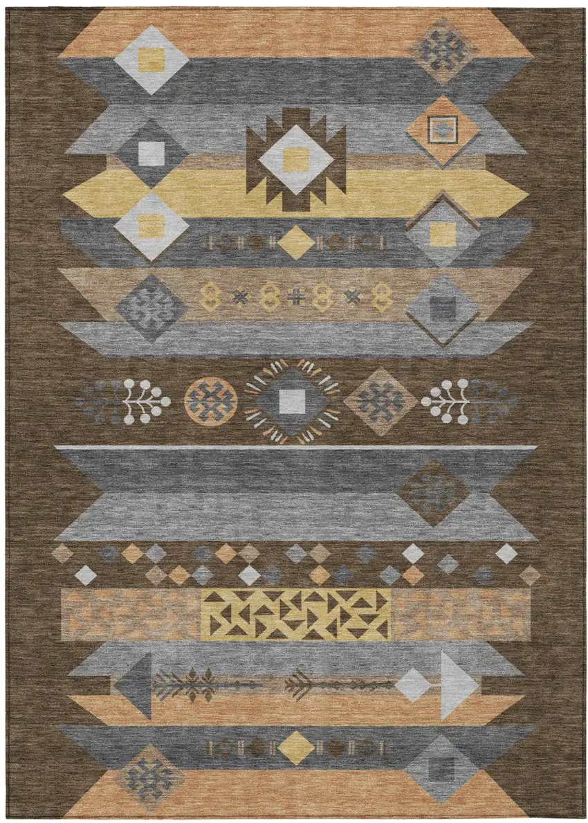 Chocolate And Copper Geometric Washable Indoor Outdoor Area Rug Photo 2