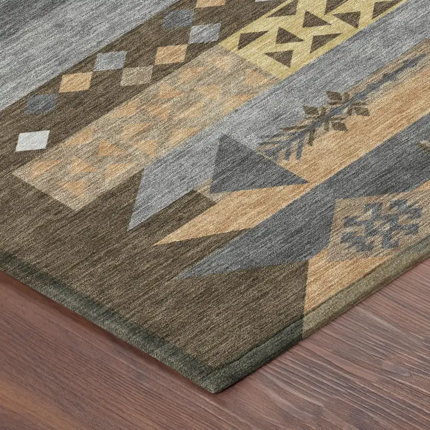 Chocolate And Copper Geometric Washable Indoor Outdoor Area Rug Photo 5