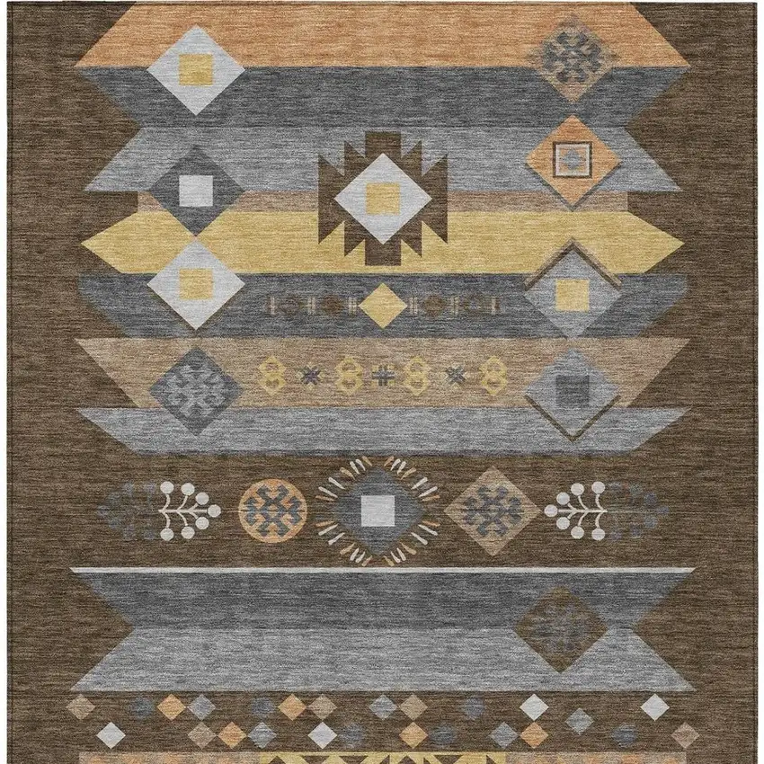 Chocolate And Copper Geometric Washable Indoor Outdoor Area Rug Photo 4