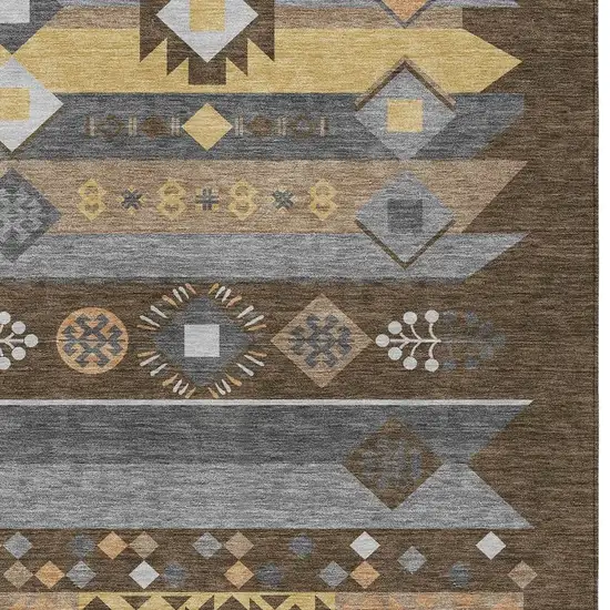Chocolate And Copper Geometric Washable Indoor Outdoor Area Rug Photo 3