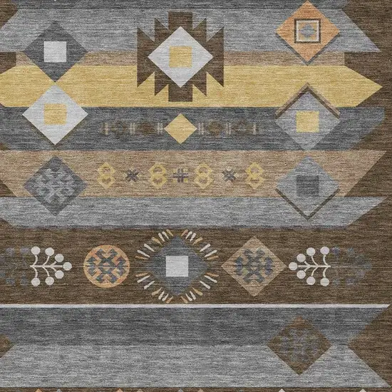 Chocolate And Copper Geometric Washable Indoor Outdoor Area Rug Photo 3