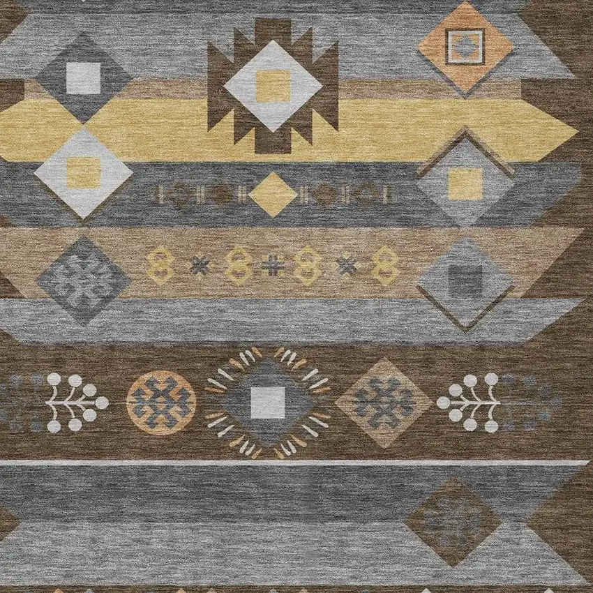 Chocolate And Copper Geometric Washable Indoor Outdoor Area Rug Photo 3